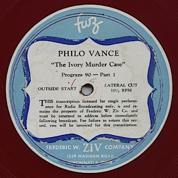 "Philo Vance" was syndicated by the Frederick Ziv Company