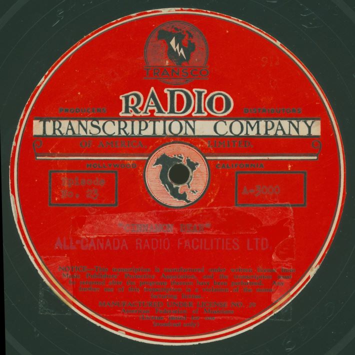 Most TRANSCO 16" transcriptions carried this standard label, with specific show titles and numbers typed and/or stamped in ink