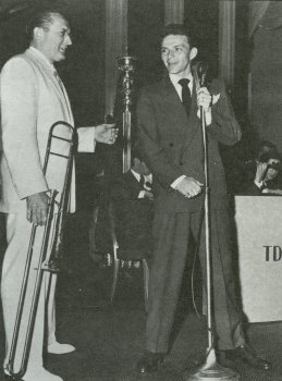Bandleader Tommy Dorsey, pictured here with Frank Sinatra in 1941, thought Sinatra was "a damned fool" for considering a solo career